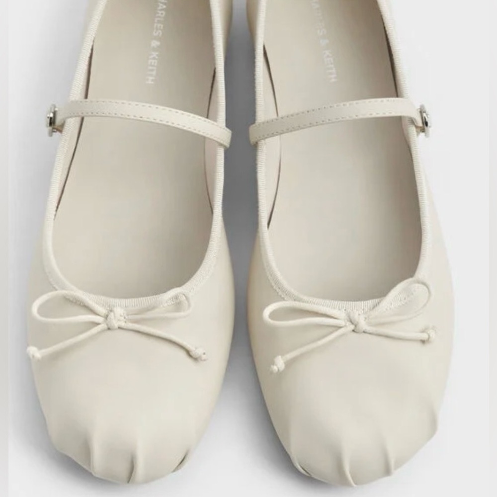 11 US - Charles & Keith - Emiko Bow Mary Jane Flats - Color: Chalk